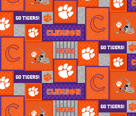 Clemson University Tigers College Patch Fleece Fabric Remnants Clemson University Tigers College Patch Fleece Fabric Remnants