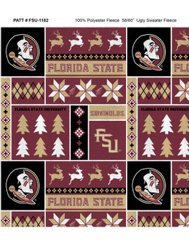 Florida State University FSU Seminoles Holiday Sweater Fleece Fabric Remnants Florida State University FSU Seminoles Holiday Sweater Fleece Fabric Remnants