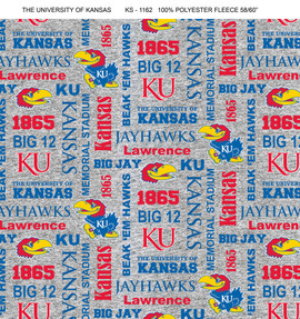 University of Kansas Jayhawks Heather Verbiage Fleece Fabric Remnants University of Kansas Jayhawks Heather Verbiage Fleece Fabric Remnants