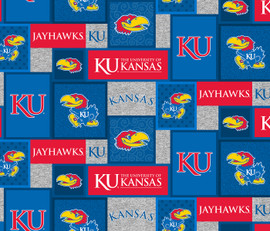 University of Kansas Jayhawks College Patch Fleece Fabric Remnants University of Kansas Jayhawks College Patch Fleece Fabric Remnants