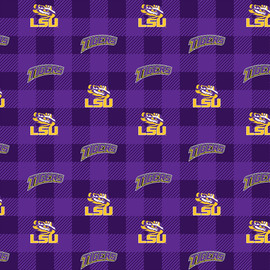 Louisiana State University LSU Tigers Buffalo Plaid Fleece Fabric Remnants Louisiana State University LSU Tigers Buffalo Plaid Fleece Fabric Remnants