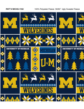 University of Michigan Wolverines Holiday Sweater Fleece Fabric Remnants University of Michigan Wolverines Holiday Sweater Fleece Fabric Remnants