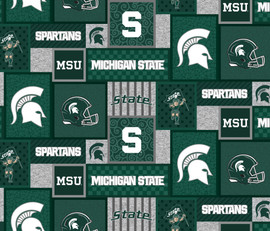 Michigan State University Spartans College Patch Fleece Fabric Remnants