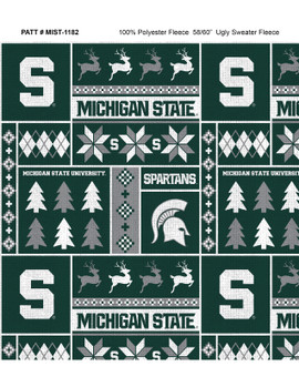 Michigan State University Spartans Holiday Sweater Fleece Fabric Remnants Michigan State University Spartans Holiday Sweater Fleece Fabric Remnants
