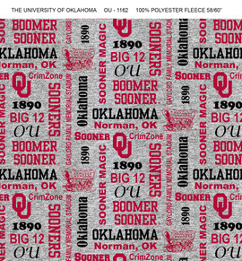 University of Oklahoma Sooners Heather Verbiage Fleece Fabric Remnants University of Oklahoma Sooners Heather Verbiage Fleece Fabric Remnants