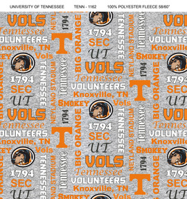 University of Tennessee Volunteers Heather Verbiage Fleece Fabric Remnants