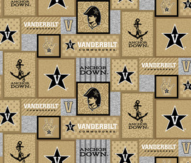 Vanderbilt University Commodores College Patch Fleece Fabric Remnants
