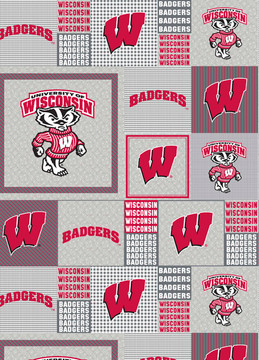 University of Wisconsin Badgers Grey Block Fleece Fabric Remnants