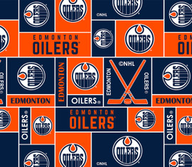 Edmonton Oilers Geometric NHL Fleece Fabric Remnants Edmonton Oilers Geometric NHL Fleece Fabric Remnants