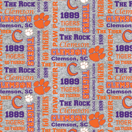Clemson University Tigers Heather Verbiage Fleece Fabric Remnants Clemson University Tigers Heather Verbiage Fleece Fabric Remnants