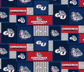 Gonzaga University Bulldogs College Patch Fleece Fabric Remnants Gonzaga University Bulldogs College Patch Fleece Fabric Remnants