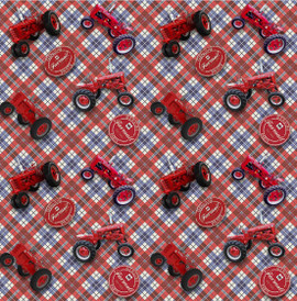 Farmall Agriculture Cotton Fabric Collection by Sykel-Tractors Tossed on Plaid Farmall Agriculture Cotton Fabric Collection by Sykel-Tractors Tossed on Plaid