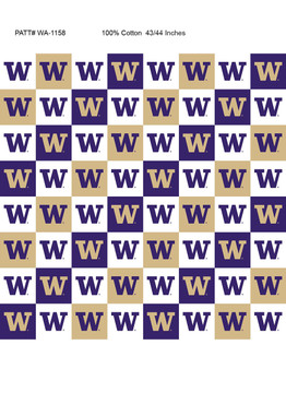 University of Washington Huskies Cotton Fabric with Collegiate Check Print University of Washington Huskies Cotton Fabric with Collegiate Check Print