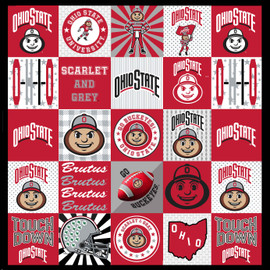 Ohio State University Buckeyes T-Shirt Panel-60"x 60"-Minky Ohio State University Buckeyes T-Shirt Panel-60"x 60"-Minky