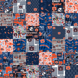 Official Licensed Auburn University Cheater Quilt Printed Cotton Fabric-Auburn Tigers Cotton Fabric with Patchwork Cheater Quilt Print-60 Width Official Licensed Auburn University Cheater Quilt Printed Cotton Fabric-Auburn Tigers Cotton Fabric with Patchwork Cheater Quilt Print-60 Width