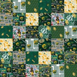 Official Licensed Baylor University Cheater Quilt Printed Cotton Fabric-Baylor Bears Cotton Fabric with Patchwork Cheater Quilt Print-60 Width Official Licensed Baylor University Cheater Quilt Printed Cotton Fabric-Baylor Bears Cotton Fabric with Patchwork Cheater Quilt Print-60 Width