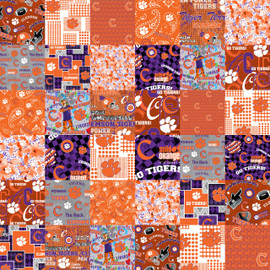 Official Licensed Clemson University Cheater Quilt Printed Cotton Fabric-Clemson Tigers Cotton Fabric with Patchwork Cheater Quilt Print-60 Width Official Licensed Clemson University Cheater Quilt Printed Cotton Fabric-Clemson Tigers Cotton Fabric with Patchwork Cheater Quilt Print-60 Width