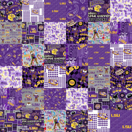 Official Licensed Louisiana State University Cheater Quilt Printed Cotton Fabric-LSU Tigers Cotton Fabric with Patchwork Cheater Quilt Print-60 Width Official Licensed Louisiana State University Cheater Quilt Printed Cotton Fabric-LSU Tigers Cotton Fabric with Patchwork Cheater Quilt Print-60 Width