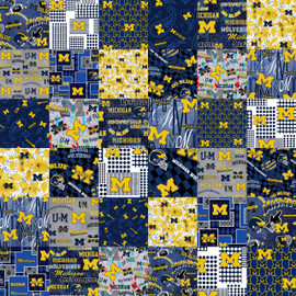 Official Licensed University of Michigan Cheater Quilt Printed Cotton Fabric-Michigan Wolverines Cotton Fabric with Patchwork Cheater Quilt Print-60 Width Official Licensed University of Michigan Cheater Quilt Printed Cotton Fabric-Michigan Wolverines Cotton Fabric with Patchwork Cheater Quilt Print-60 Width
