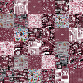 Official Licensed Mississippi State University Cheater Quilt Printed Cotton Fabric-Mississippi State Bulldogs Cotton Fabric with Patchwork Cheater Quilt Print-60 Width Official Licensed Mississippi State University Cheater Quilt Printed Cotton Fabric-Mississippi State Bulldogs Cotton Fabric with Patchwork Cheater Quilt Print-60 Width
