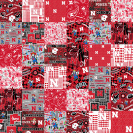 Official Licensed University of Nebraska Cheater Quilt Printed Cotton Fabric-Nebraska Cornhuskers Cotton Fabric with Patchwork Cheater Quilt Print-60 Width Official Licensed University of Nebraska Cheater Quilt Printed Cotton Fabric-Nebraska Cornhuskers Cotton Fabric with Patchwork Cheater Quilt Print-60 Width