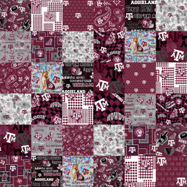 Official Licensed Texas A&M Cheater Quilt Printed Cotton Fabric-Texas A and M Aggies Cotton Fabric with Patchwork Cheater Quilt Print-60 Width Official Licensed Texas A&M Cheater Quilt Printed Cotton Fabric-Texas A and M Aggies Cotton Fabric with Patchwork Cheater Quilt Print-60 Width