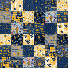 Official Licensed West Virginia University Cheater Quilt Printed Cotton Fabric-West Virginia Mountaineers Cotton Fabric with Patchwork Cheater Quilt Print-60 Width Official Licensed West Virginia University Cheater Quilt Printed Cotton Fabric-West Virginia Mountaineers Cotton Fabric with Patchwork Cheater Quilt Print-60 Width
