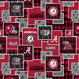 Official Licensed University of Alabama Cotton Quilting Fabric-Alabama Crimson Tide Argyle Boxes Cotton Fabric Sold by the Yard Official Licensed University of Alabama Cotton Quilting Fabric-Alabama Crimson Tide Argyle Boxes Cotton Fabric Sold by the Yard