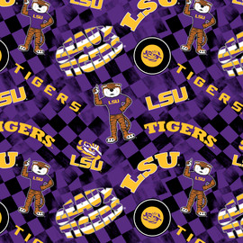 Official Licensed Louisiana State University Cotton Quilting Fabric-LSU Tigers Check Allover Cotton Fabric Sold by the Yard Official Licensed Louisiana State University Cotton Quilting Fabric-LSU Tigers Check Allover Cotton Fabric Sold by the Yard