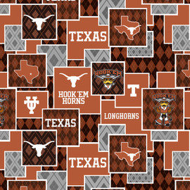 Official Licensed University of Texas Cotton Quilting Fabric-Texas Longhorns Argyle Boxes Cotton Fabric Sold by the Yard Official Licensed University of Texas Cotton Quilting Fabric-Texas Longhorns Argyle Boxes Cotton Fabric Sold by the Yard
