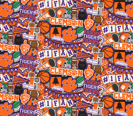 Clemson University Tigers Cotton Fabric with Doodle Design by Sammy Clemson University Tigers Cotton Fabric with Doodle Design by Sammy
