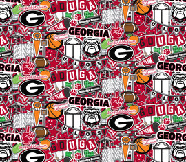University of Georgia Bulldogs Cotton Fabric with Doodle Design by Sammy University of Georgia Bulldogs Cotton Fabric with Doodle Design by Sammy