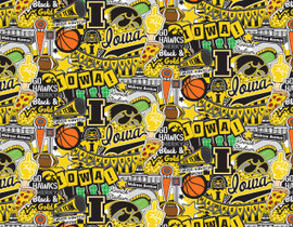 University of Iowa Hawkeyes Cotton Fabric with Doodle Design by Sammy University of Iowa Hawkeyes Cotton Fabric with Doodle Design by Sammy
