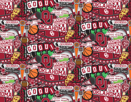 University of Oklahoma Sooners Cotton Fabric with Doodle Design by Sammy University of Oklahoma Sooners Cotton Fabric with Doodle Design by Sammy