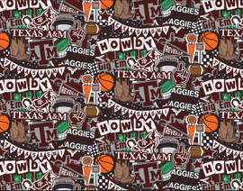 Texas A&M Aggies Cotton Fabric with Doodle Design by Sammy
