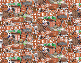 University of Texas Longhorns Cotton Fabric with Doodle Design by Sammy University of Texas Longhorns Cotton Fabric with Doodle Design by Sammy