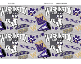 University of Washington Huskies Cotton Fabric with Mascot Heather Print University of Washington Huskies Cotton Fabric with Mascot Heather Print