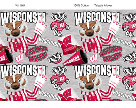 University of Wisconsin Badgers Cotton Fabric with Mascot Heather Print