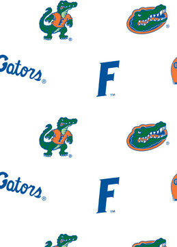 Official Licensed University of Florida Cotton Fabric- Florida Gators White Allover- FL-046