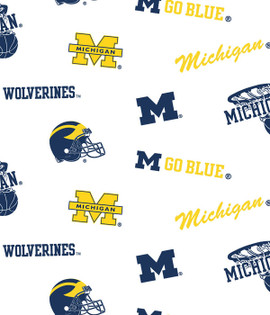 University of Michigan Wolverines Cotton Fabric with White Ground Print University of Michigan Wolverines Cotton Fabric with White Ground Print