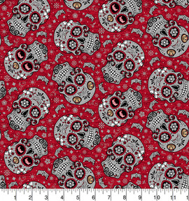 Ohio State University Buckeyes Cotton Fabric with Sugar Skull Print