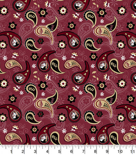 Florida State University FSU Seminoles Cotton Fabric with Paisley Print Florida State University FSU Seminoles Cotton Fabric with Paisley Print