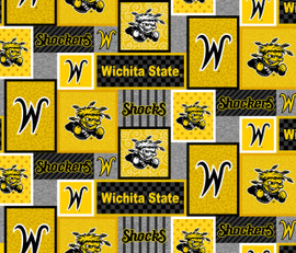 Wichita State University Fleece Fabric with College Patch Design-Sold by the yard