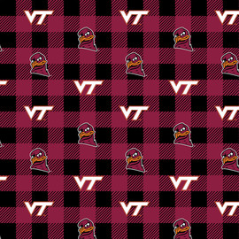 Virginia Tech Fleece Fabric with Buffalo Plaid design-Sold by the Yard Virginia Tech Fleece Fabric with Buffalo Plaid design-Sold by the Yard