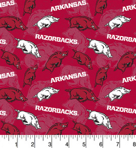 University of Arkansas Razorbacks Cotton Fabric with Tone On Tone Print University of Arkansas Razorbacks Cotton Fabric with Tone On Tone Print