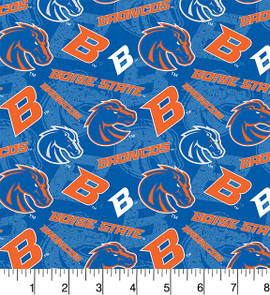 Boise State University Broncos Cotton Fabric with Tone On Tone Print Boise State University Broncos Cotton Fabric with Tone On Tone Print