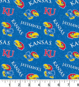 University of Kansas Jayhawks Cotton Fabric with Tone On Tone Print University of Kansas Jayhawks Cotton Fabric with Tone On Tone Print
