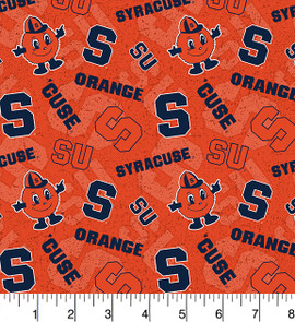 Syracuse University Orange Cotton Fabric with Tone On Tone Print Syracuse University Orange Cotton Fabric with Tone On Tone Print