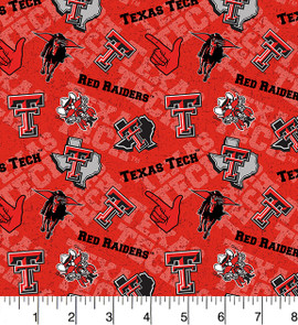 Texas Tech University Red Raiders Cotton Fabric with Tone On Tone Print Texas Tech University Red Raiders Cotton Fabric with Tone On Tone Print