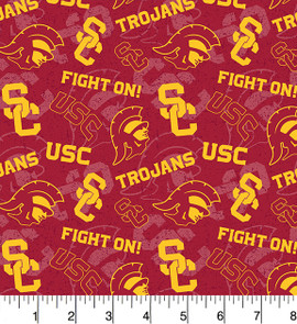 University of Southern California Trojans Cotton Fabric with Tone On Tone Print University of Southern California Trojans Cotton Fabric with Tone On Tone Print